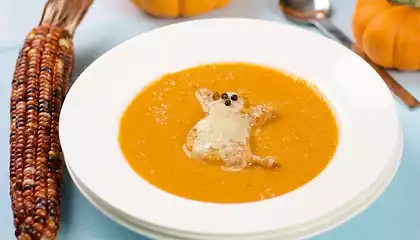 Halloween Ghost Toast in Tomato soup