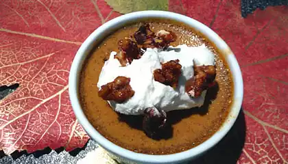 Pumpkin Maple Custards with Honey Glazed Walnuts