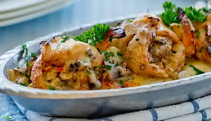 Stuffed Sole with Crab, Shrimp and Mushrooms