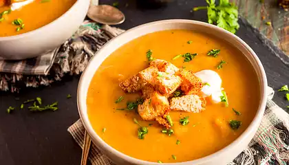 Cheesy Roasted Pear, Butternut and Leek Soup