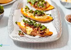 Roasted Sweet Potatoes with Hummus and Crispy Kale