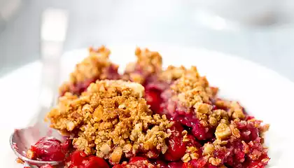 Cherry Crisp with Oatmeal and Nut Topping