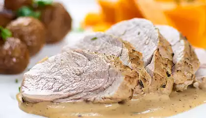 Pork Tenderloin in Thyme White Wine Cream Sauce