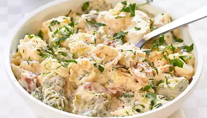 Easy Alfredo Tortellini with Garlic for Two