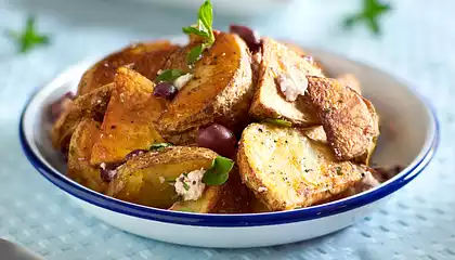 Oven-roasted Potatoes with Garlic, Olives, Feta and, Oregano