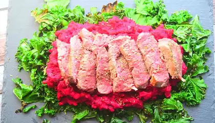 Steak with Beetroot Mash