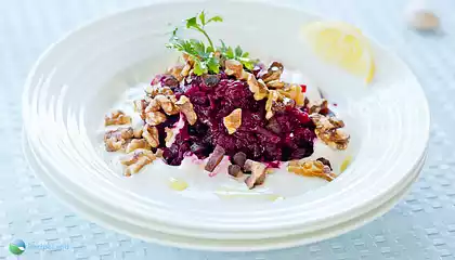 Beet, Walnuts, Dry Prunes and Garlic Salad