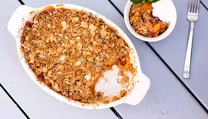 Peach Honey Crisps with Oat, Almond and Coconut Topping