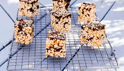 Chocolate and Peanut Butter Puffed Rice Bars