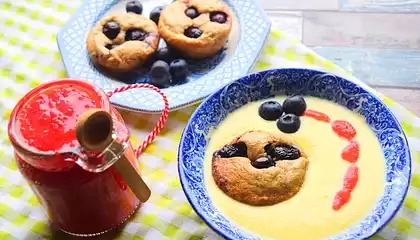 Blueberry Pudding, Jam & Custard