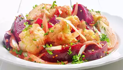 Cauliflower & Beet Salad in Curry-Mustard Vinaigrette