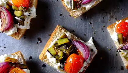 Grilled Veg and Almond Ricotta Crostinis