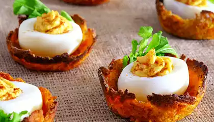 Low-Fat Deviled Eggs on Sweet Potato Nests
