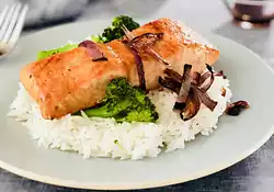 Brown Sugar and Soy Glazed Salmon with Broccoli Rice