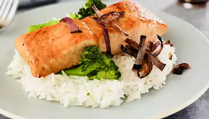 Brown Sugar and Soy Glazed Salmon with Broccoli Rice