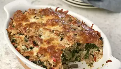 Spinach, Mushroom and Vegetable Bread Pudding 