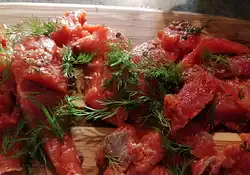 Pickled Salmon as Appetizer (Gravad Lax style)