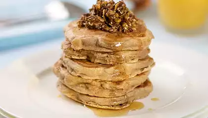 Buttermilk Whole Wheat Pancakes with Maple Nut Topping