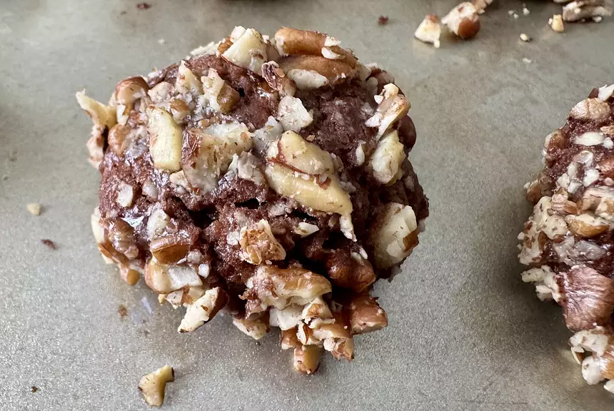 Close-up of Chocolate Bourbon Bite Christmas cookie