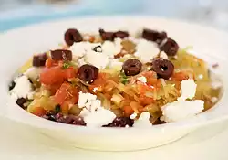 Roasted Spaghetti Squash with Sauteed Vegetables, Feta and Basil