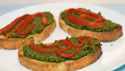 Spinach-Miso Pesto Crostini