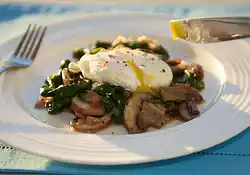 Poached Eggs over Spinach & Mushrooms