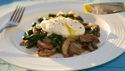 Poached Eggs over Spinach & Mushrooms