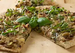 Mushroom Onion and Basil Pizza