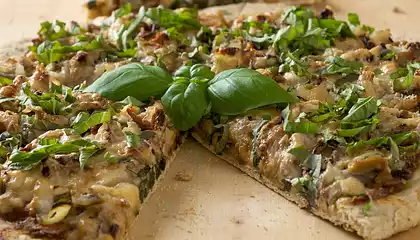 Mushroom Onion and Basil Pizza