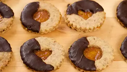 Almond Apricot and Chocolate Sandwich Cookies