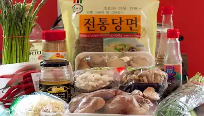 Mushrooms, Asparagus and Asian Chives Japchae