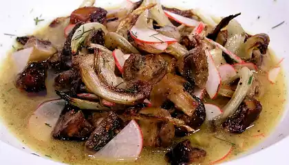 Roasted Mushroom and Fennel Salad with Radishes and Citrus Dressing