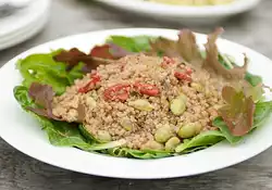 Quinoa Salad with Soy Bean, Roasted Pepper and Nuts