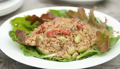 Quinoa Salad with Soy Bean, Roasted Pepper and Nuts