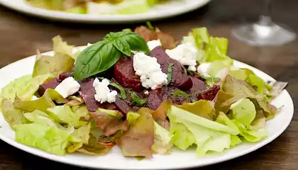 Glazed Roasted Beets, Basil and Goat Cheese Salad