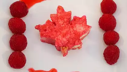 Canada Day Maple Leaf Cake with Raspberry Coulis