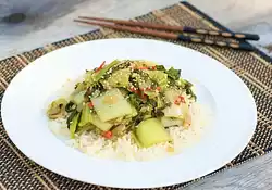 Sichuan Stir-Fried Bok Choy with Red Chilis 