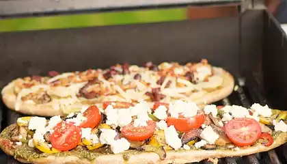 Grilled Summer Vegetable Pizza with Basil Pesto and Feta