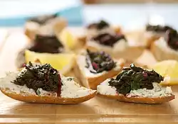 Sauteed Beet Greens and Herbed Goat Cheese Crostini 