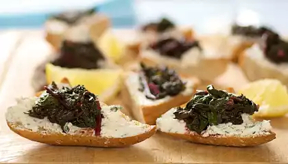 Sauteed Beet Greens and Herbed Goat Cheese Crostini 