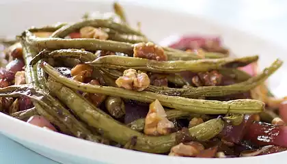 Balsamic Roasted Green Beans, Red Onion and Toasted Walnuts