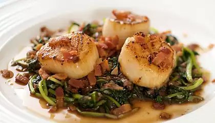 Bacon Scallop with Sauteed Tatsoi