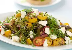 Grilled Summer Vegetable Salad with Cherry Tomatoes and Feta Cheese