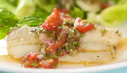 Poached White Fish with Cherry Tomatoes