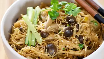 Asian Brown Rice and Mushroom Noodles with Cucumber