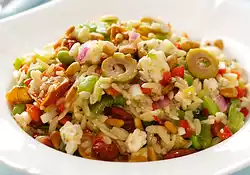 Orzo and Bell Pepper Salad with Edamame, Olives and Feta