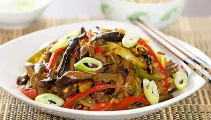 Sichuan Stir-Fry Eggplant with Bell Peppers