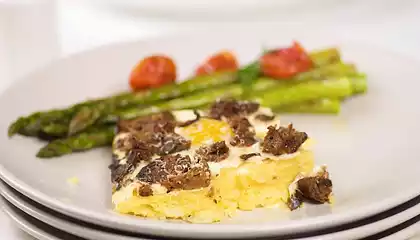 Baked Eggs and Sausage with Cheesy Polenta Casserole