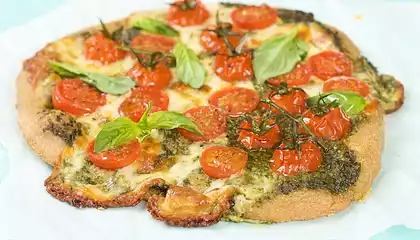 Basil Pesto Cherry Tomato Pizza