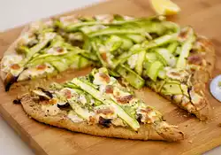 Two Cheese, Shaved Asparagus and Mushroom Pizza
